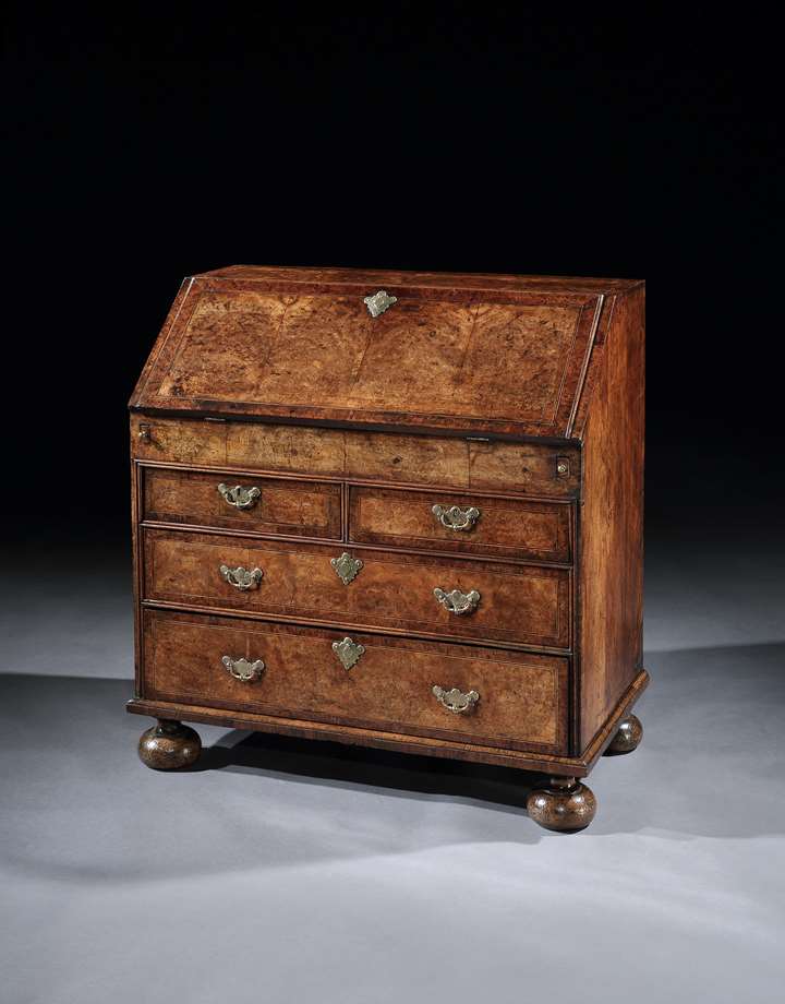 A George I yew wood banded burr walnut bureau